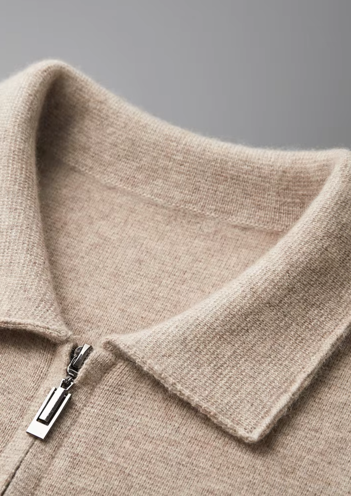 Extra-Fine Merino Wool Zipped Polo Knit Jacket