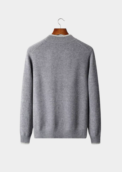 Merino Knit Cardigan with Zipper and Two-Tone Design